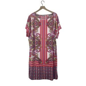 Sandra Darren Women's 24W Multi Pattern Pink White Short Sleeve Knit Shift Dress